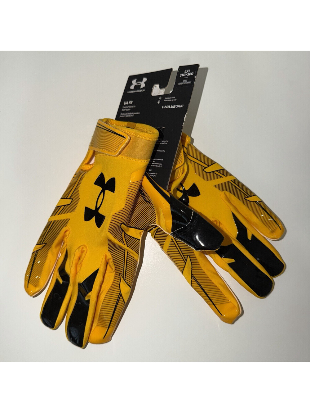 Under Armour UA F8 Football Gloves Yellow/Black 2XL Full Finger Wrist Strap